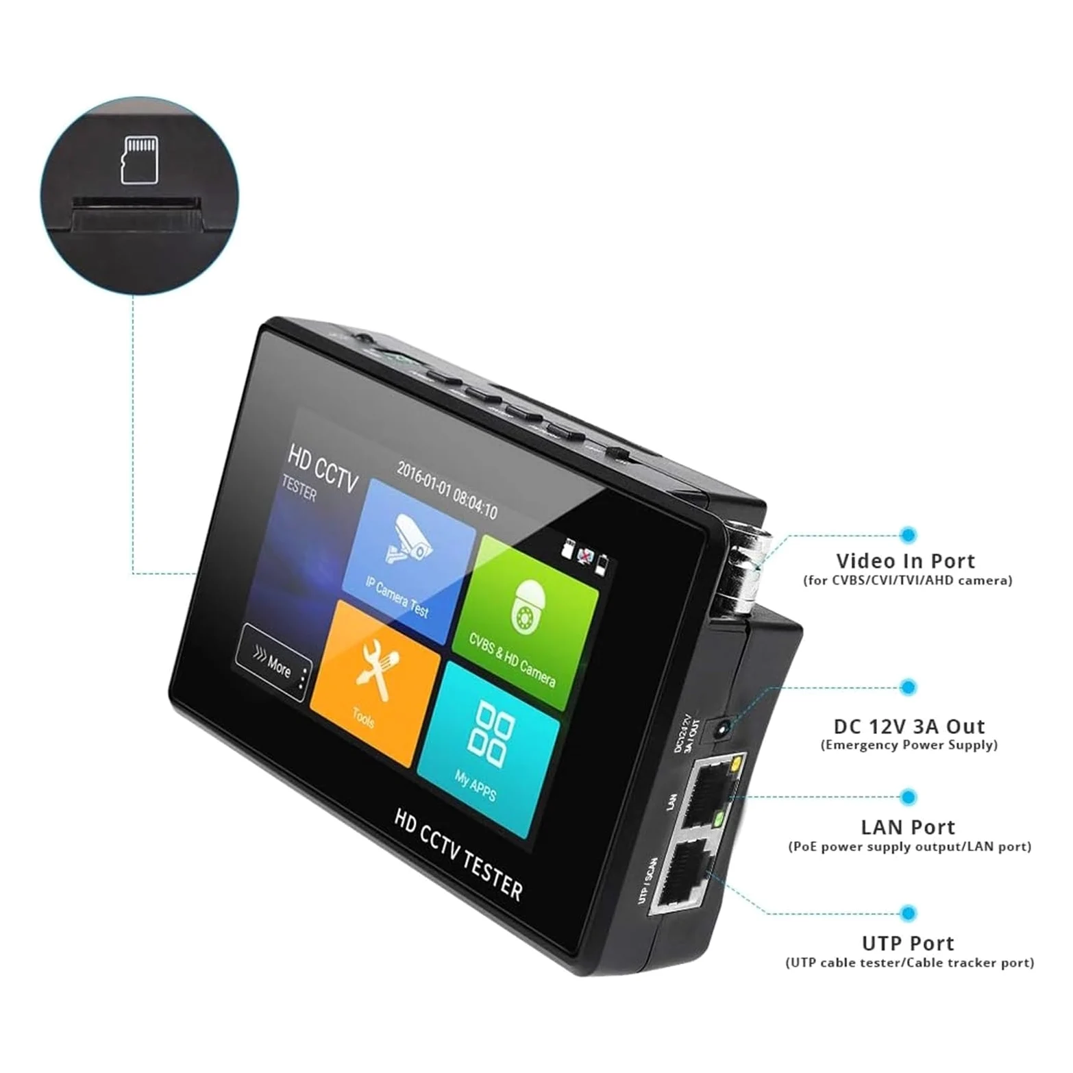 Tester per telecamere di sicurezza CCTV Tester CCTV portatile da polso da 4 pollici, tester for telecamere IP, tester CCTV, tester for telecamere analogiche CVI TVI AHD