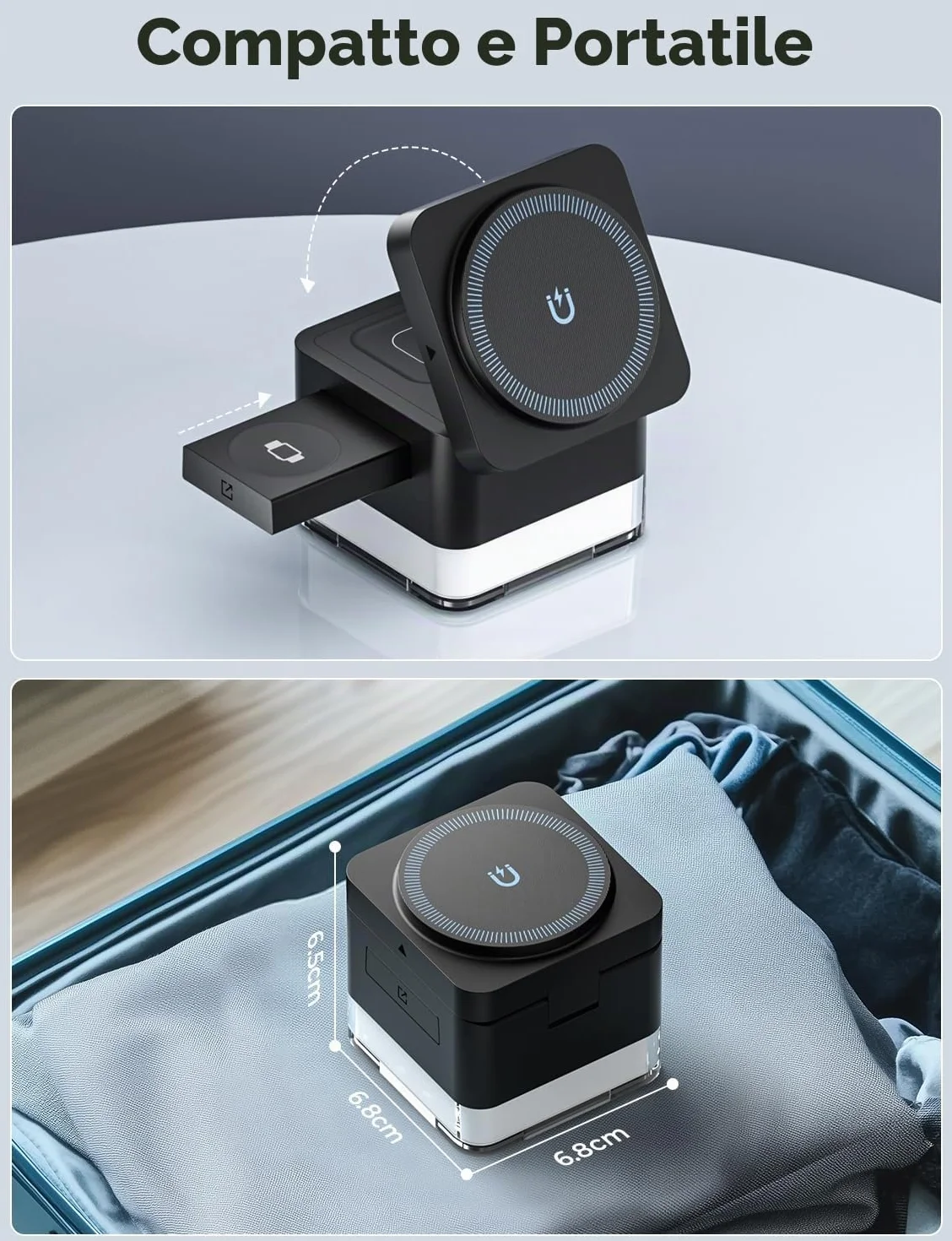 Caricatore Wireless 4 in 1, Qi Ricarica Rapida, Caricatore Compatibile Con Lampada da Comodino, per iPhone Serie 12/13/14/15/16, Airpods 2/3/Pro, iWatch