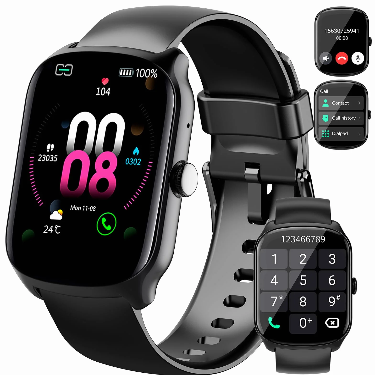Smartwatch Uomo Donna, 1.95 schermo curvo Orologio watch Chiamate Bluetooth, 110+ Modalità Sportive Fitness watch, Contapassi Sonno Cardiofrequenzimetro, IP68 Smart watch per iOS/Android, Nero