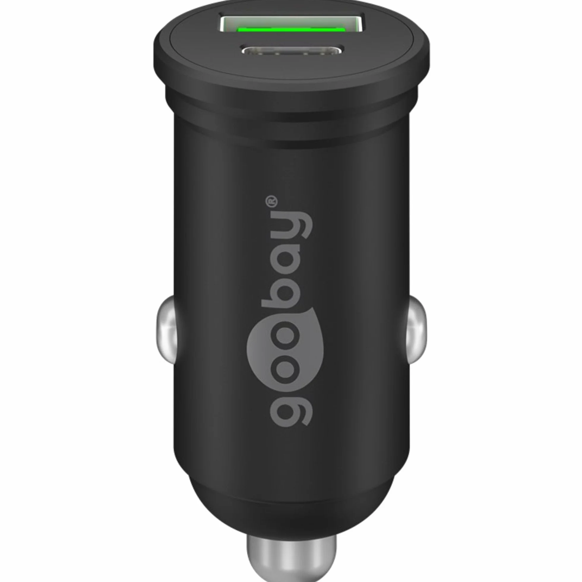 Goobay 61739 - Caricabatteria da auto Dual USB, ricarica rapida, USB 3.0 e USB-C/adattatore accendisigari per auto con erogazione di potenza 45 W a 12-24 V