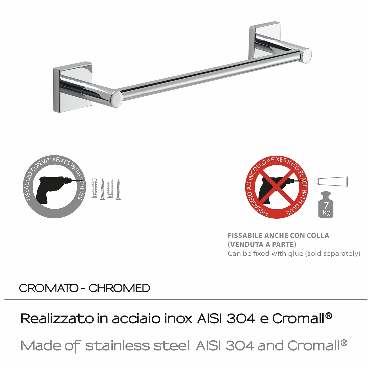 Gedy Manila Porta Asciugamani 30 cm Cromo Acciaio Inox 304