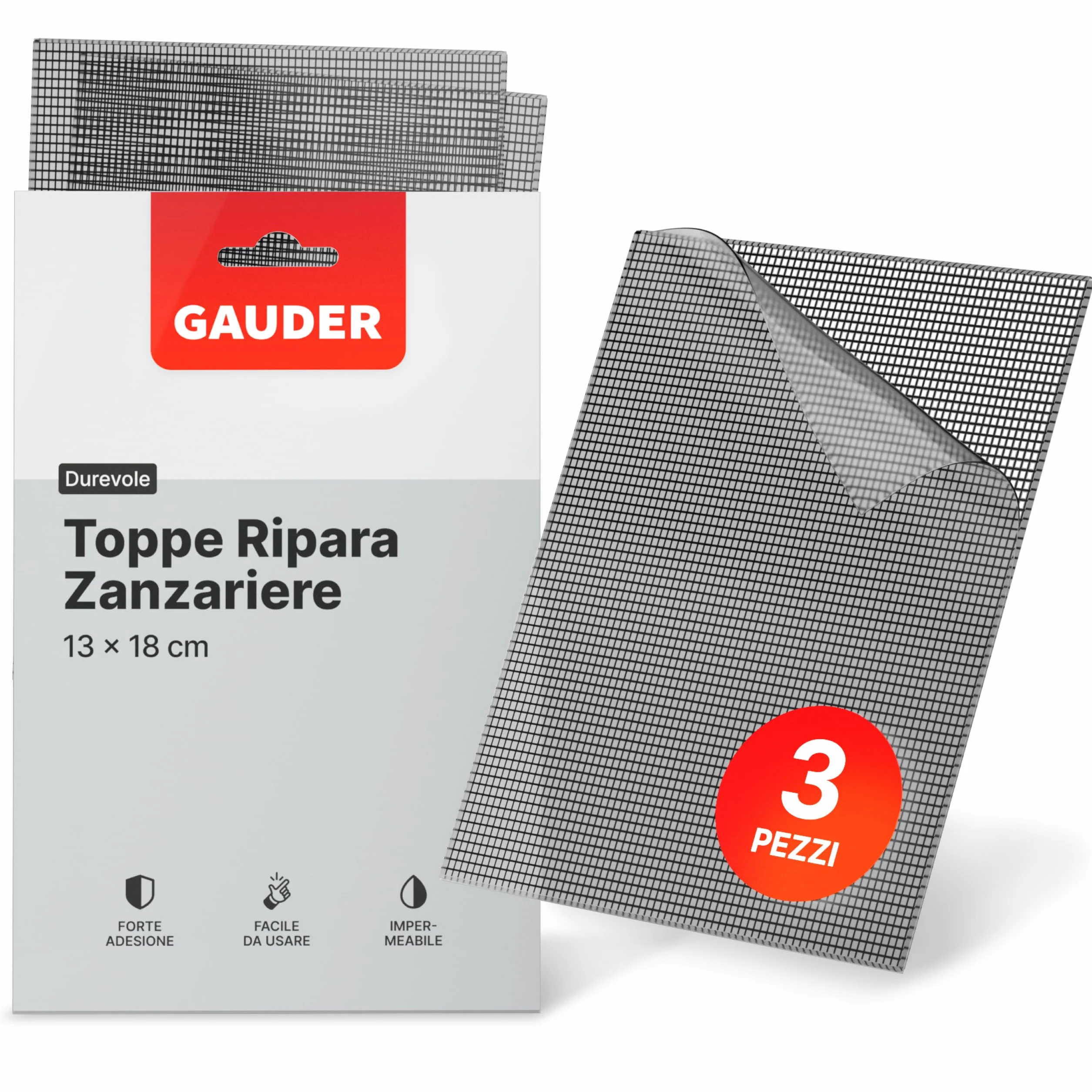 GAUDER Nastro Ripara Zanzariere Autoadesivo Fibra di Vetro 3 Pezzi 130x180 mm