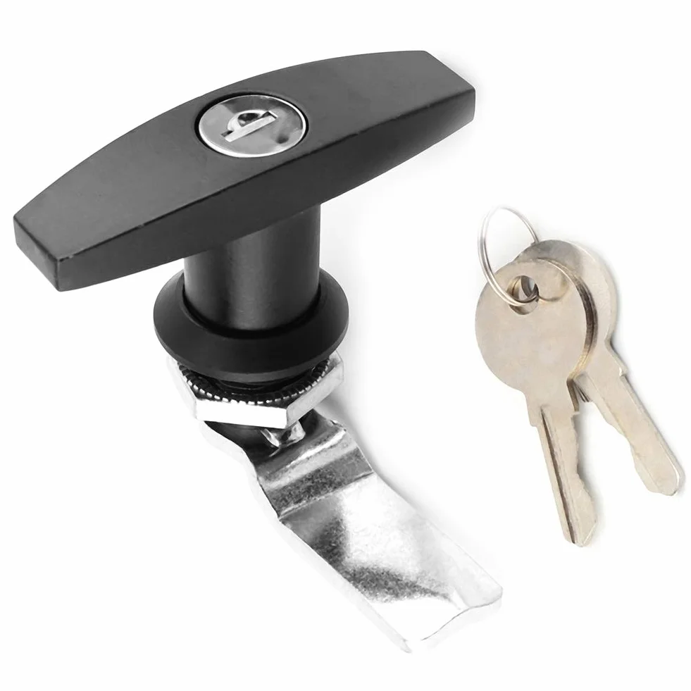 Kit serratura con maniglia a T per porta del capannone Fissaggio posteriore con maniglia a T Cassetta degli attrezzi Serratura per porta del garage con chiavi per tettuccio (nero)
