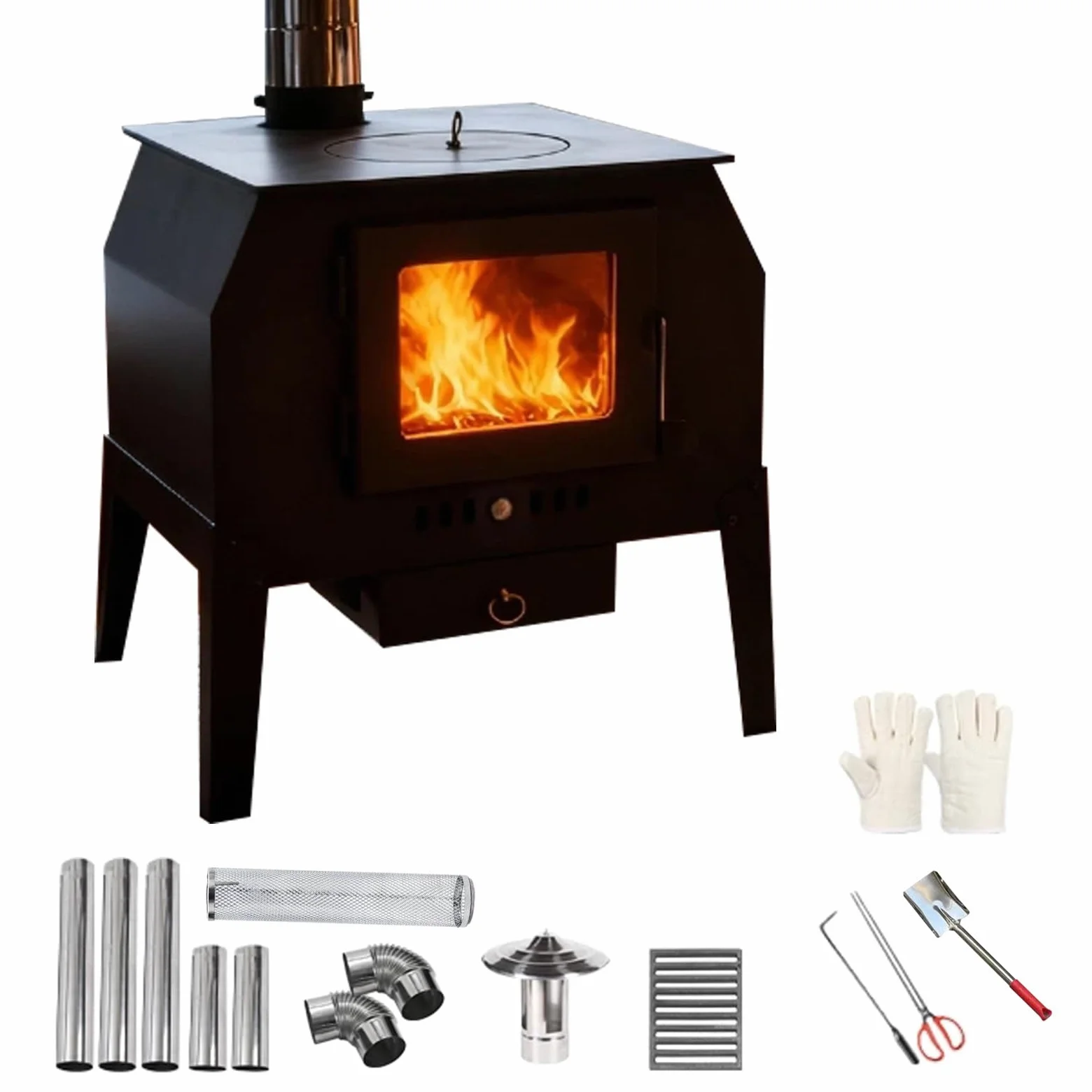 Stufa a Legna con Forno, Cucina a Legna, Resistente Alle Alte Temperature, con Oblò, per Grigliare, Cucinare e Riscaldare