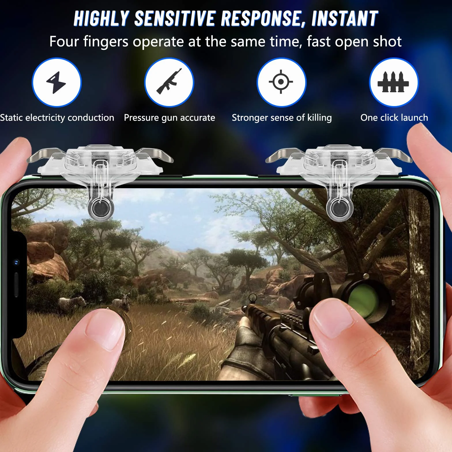 Newseego PUBG Mobile Trigger Controller,Versione Aggiornata PUBG Gaming Mobile Trigger,Pulsanti Chiave per Sparatutto a Fuoco Sensibile Trigger per PUBG/Re Della Gloria per IOS&Android-Trasparente
