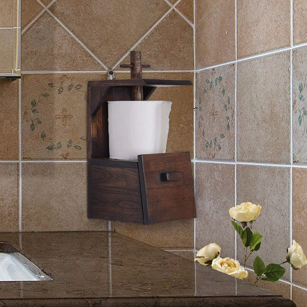 NEECS Portarotolo per Scatola di Carta igienica, Parete retrò in Legno massello Fatta a Mano, Stile retrò Creativo, Forte e Durevole