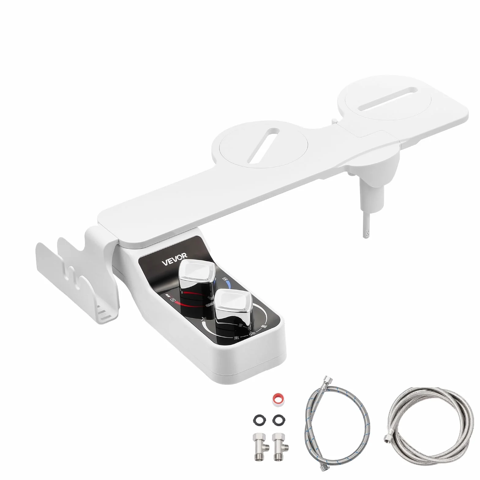 VEVOR Attacco per WC Bidet da 7 mm Ultrasottile con 2 Ugelli Retrattili Acqua Fredda Calda Pressione Regolabile