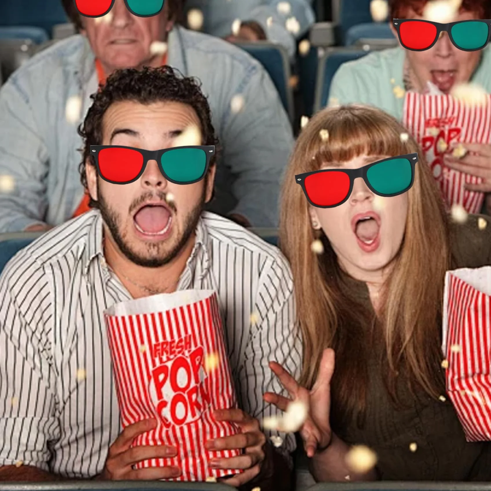 Occhiali 3D da 4 pezzi, occhiali 3D con montatura nera, rosso verde, per giochi TV, film in DVD, anaglifi dimensionali e da allenamento per l'ambliopia