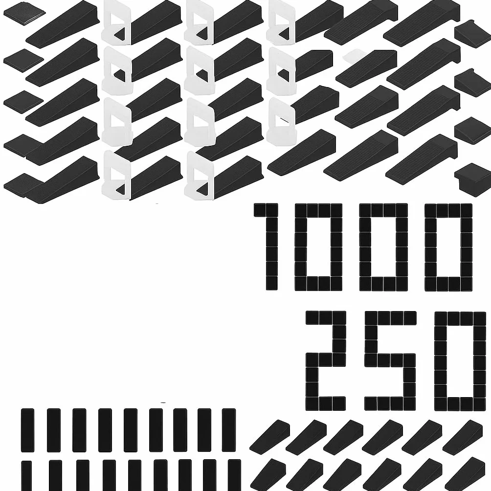 Kit Livellamento Piastrelle 1250 Pezzi - Made in Italy - 250 Cunei e 1000 Distanziatori 1mm - Sistema Autolivellante per Piastrelle da Pavimento e Parete -