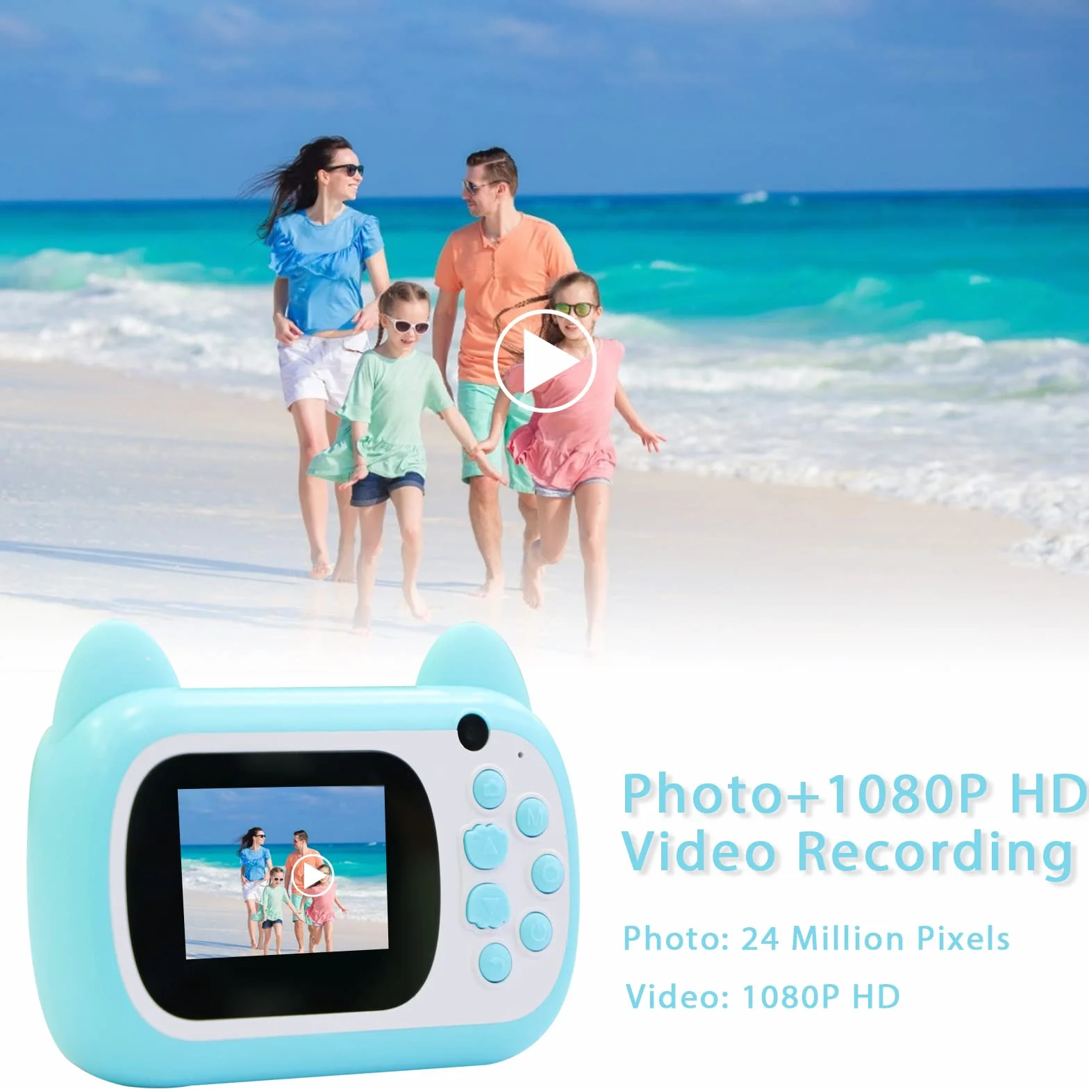 Fotocamera digitale istantanea per bambini, schermo LCD da 6,1 cm, zoom 6x, 24 MP, doppio obiettivo e registrazione di video 1080P, per bambini e bambine, colore verde
