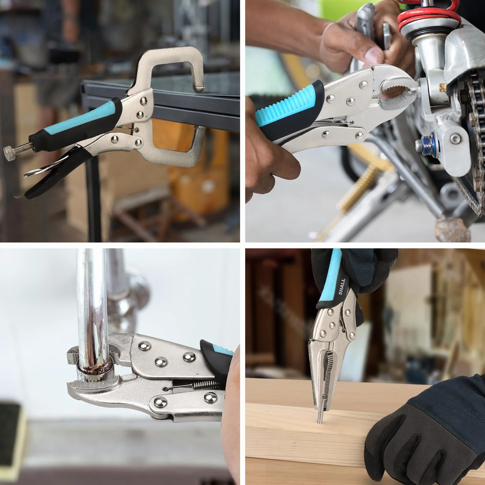 Shall Set di 6 pinze di bloccaggio – mascella curva da 12,7 cm, 17,8 cm e 25,4 cm, naso lungo 15,2 cm e morsetto a C da 15,2 cm, manico in TPR bicolore, custodia arrotolabile inclusa