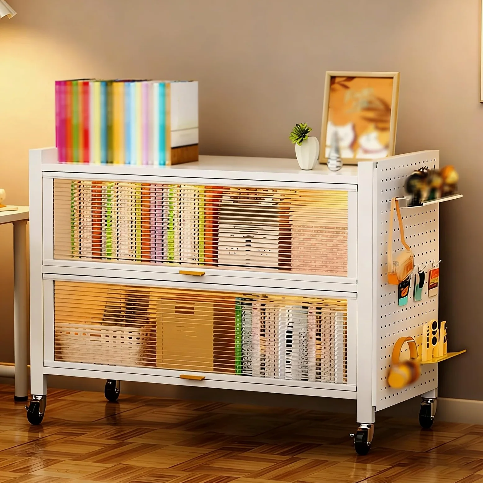 Mobile Dispensa Cucina Armadietto Cucina con Ruote Materiale in Lamiera D'acciaio Laminata a Freddo Dotato di Pannello Forato Adatto a Cucine, Soggiorni Scaffali in Metallo(80 * 42 * 80cm)