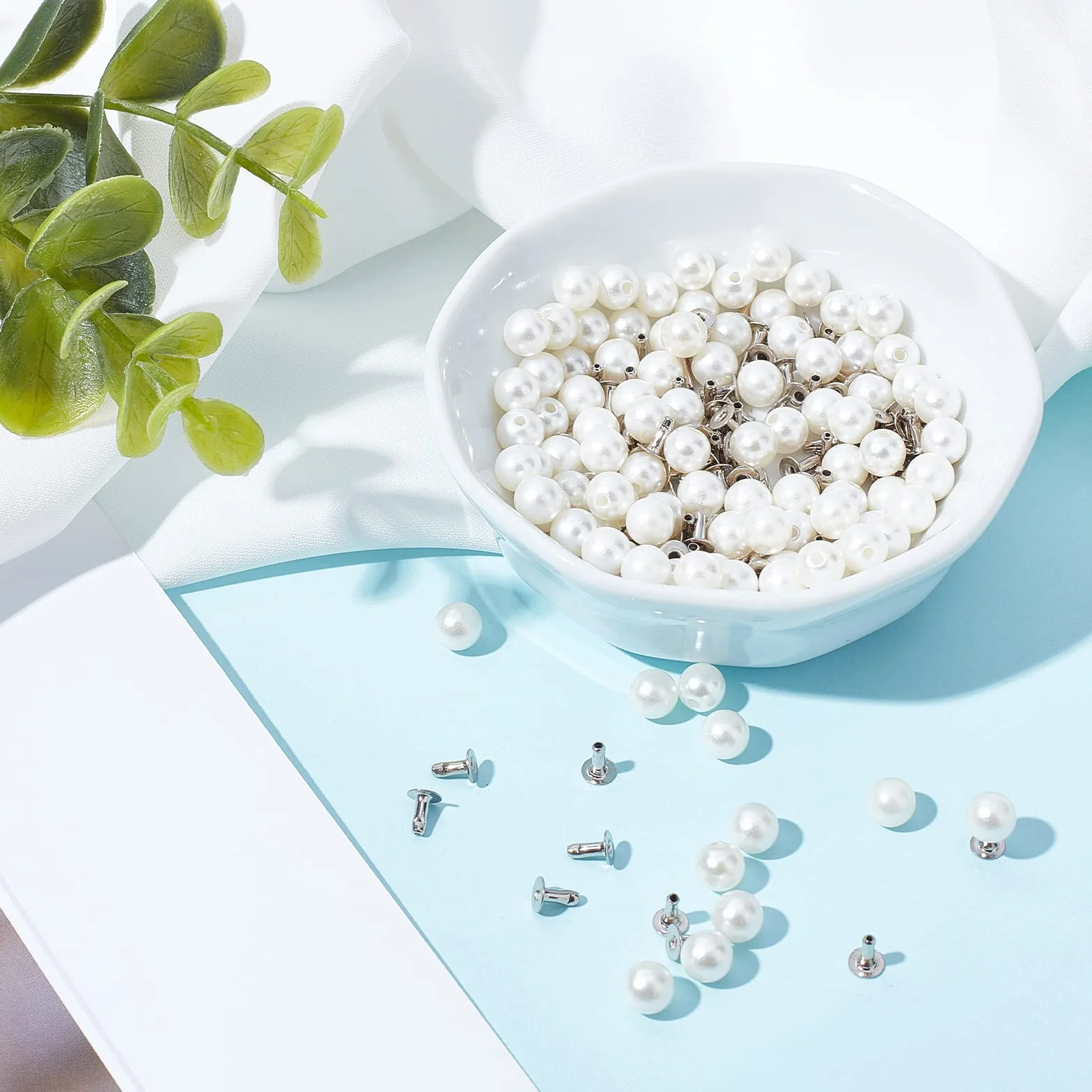 GORGECRAFT 100 Set 6 mm Perla Rivetti Borchie Bottoni Rotondi Bianchi Plastica Kit Abbigliamento