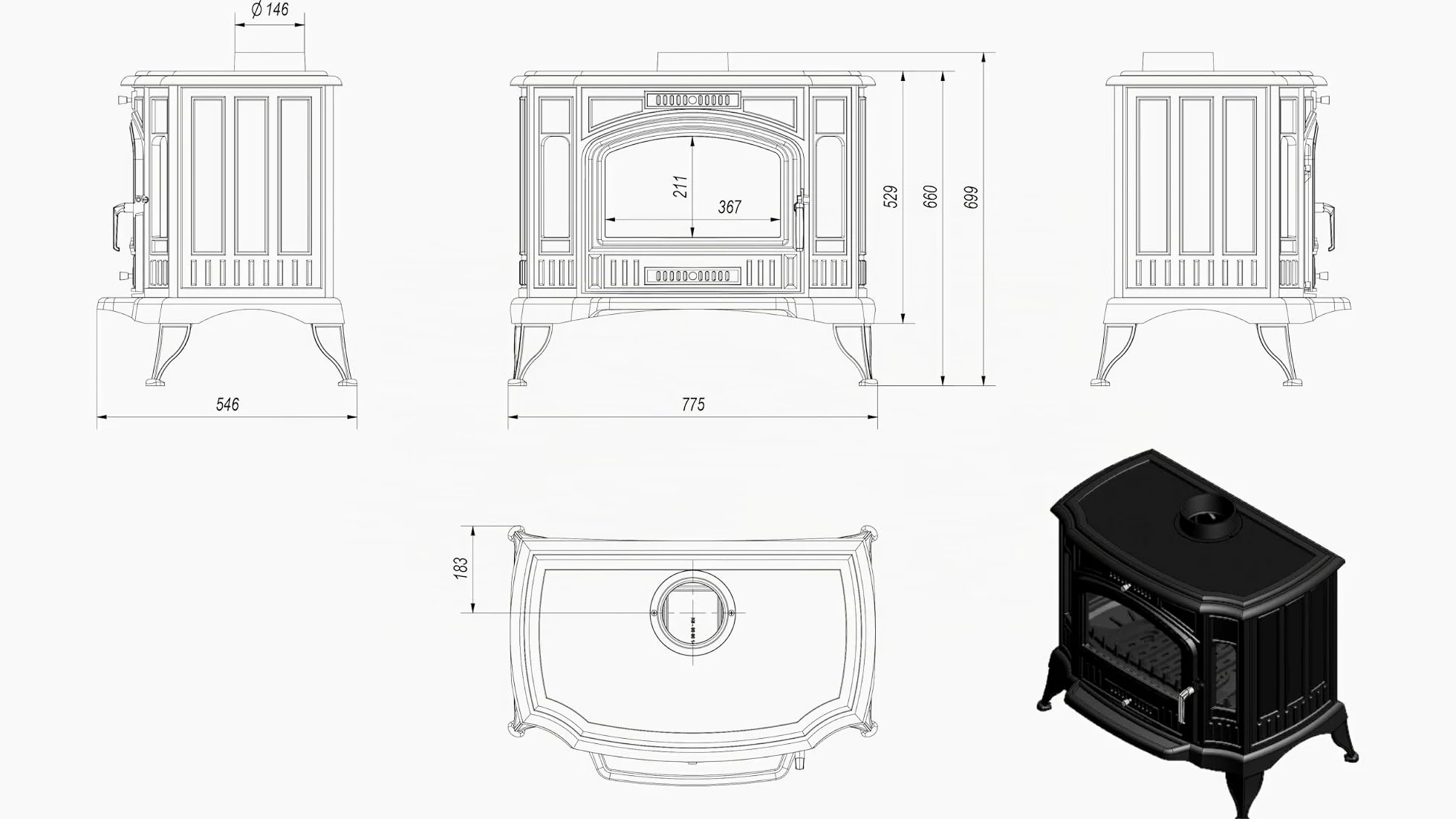 KRATKI Stufa a legna in ghisa KOZA K9 10 kW Ø150 A Ecodesign Ø130mm 10kW | Ghisa nero, efficienza 75%, classe A. Ecodesign.; combustione efficiente; basse emissioni; calore uniforme; struttura robusta