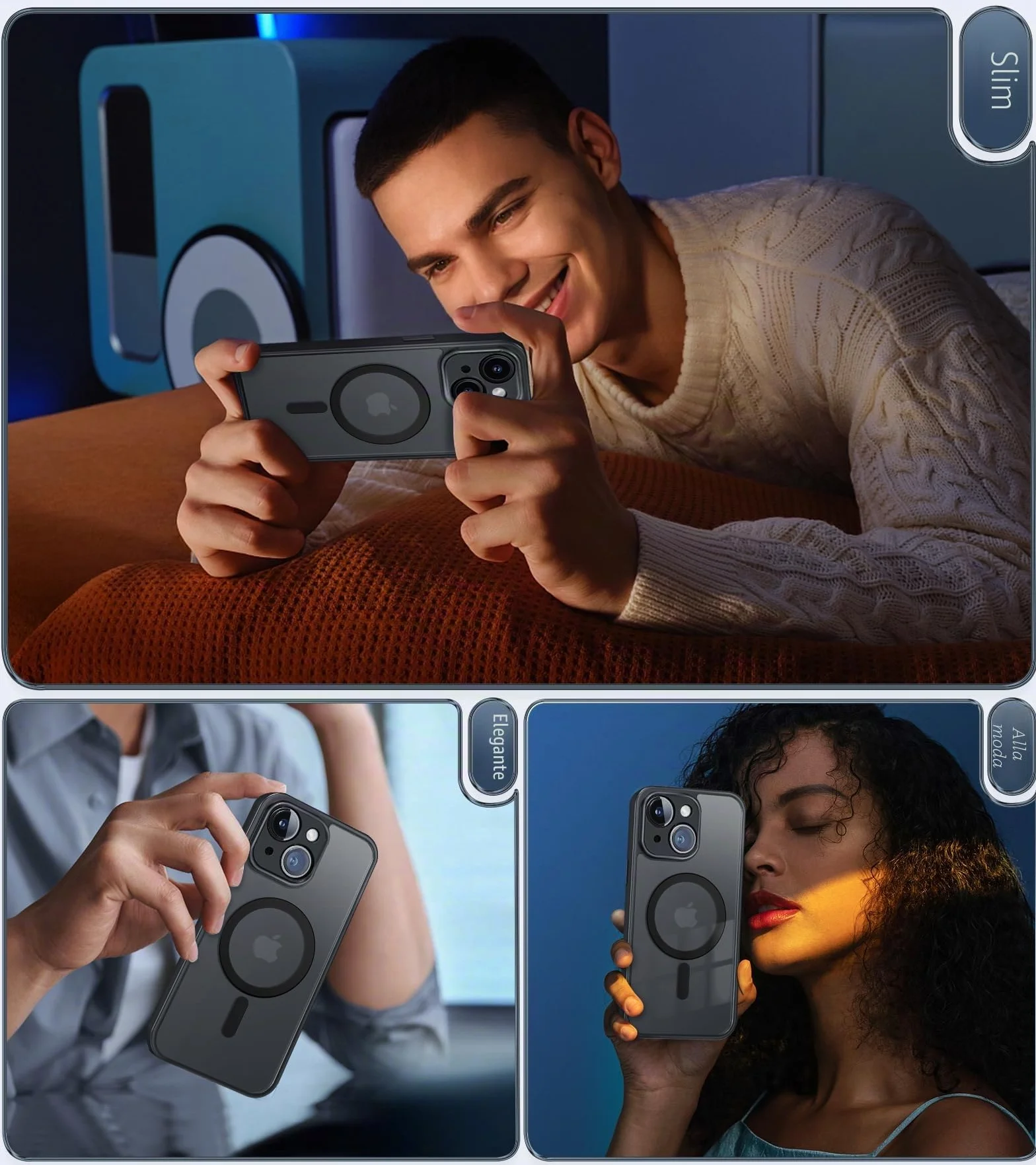 FLLAO Cover Magnetica per iPhone 15 Custodia e 2 Pellicole in Vetro Temperato, Cover iPhone 15 Compatibile con Magsafe, Custodia Traslucida Opaca Posteriore Sottile Antiurto Protettiva Case, Nero