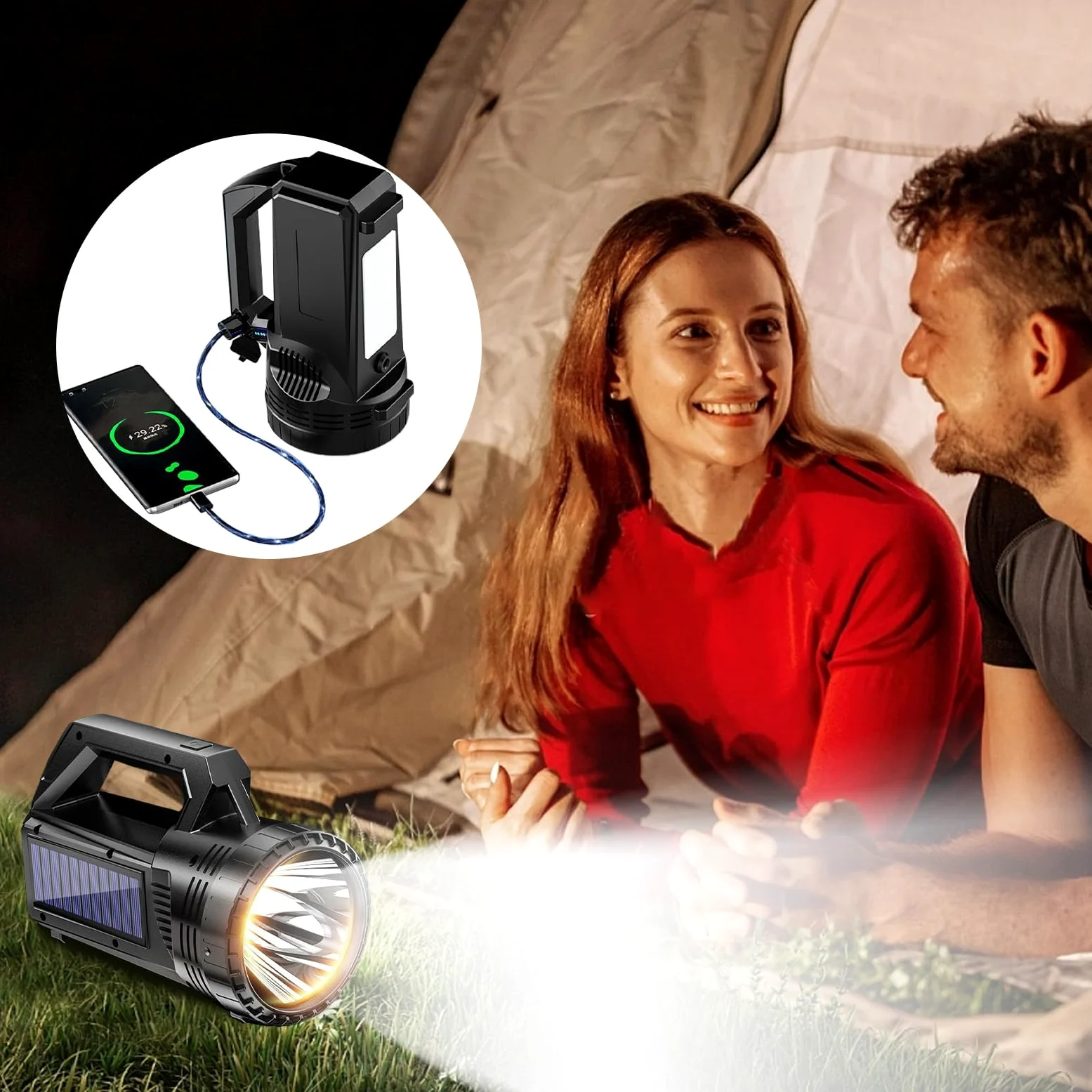 Torcia Solare Ricaricabile Ricaricabile Luminosa Leggera Impermeabile | Torcia A LED Da 800 Lumen Per Uso Esterno Per Campeggio Escursionismo Backpacking Trekking Pesca Notturna Viaggi Avventura A