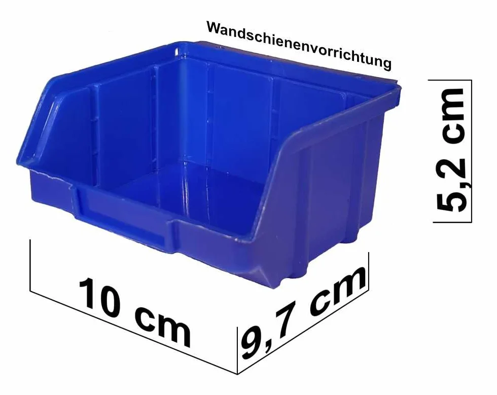 Scatole impilabili blu PP 60 pezzi 102x96x52 mm con gancio appendi