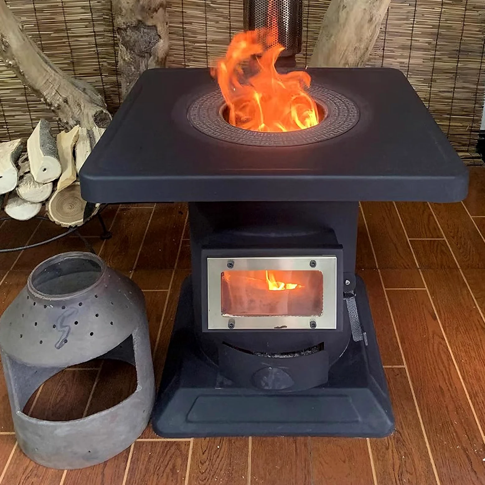 Stufa a Legna da Interno ed Esterno Forno a Legna Portatile per Riscaldamento e Cottura Acciaio ai Manganese e Ghisa Stufe a Legna da Interno per Campeggio o Casa