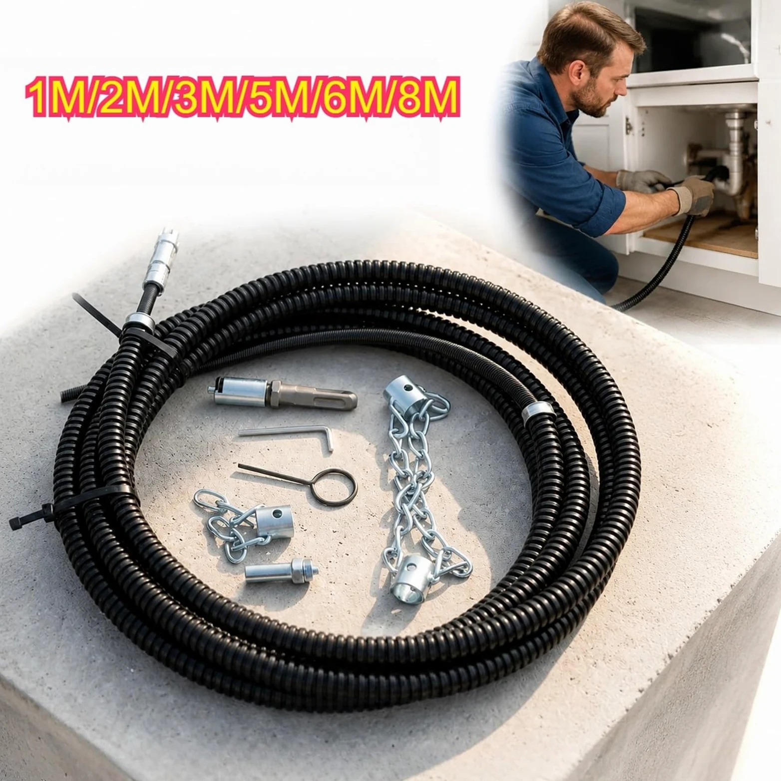 Molla for Pulitore Di Scarico for Trapano Elettrico Con Estensione | Strumenti for tubi lavello for tubi idraulici for la pulizia della draga for tubi fognari(6M)