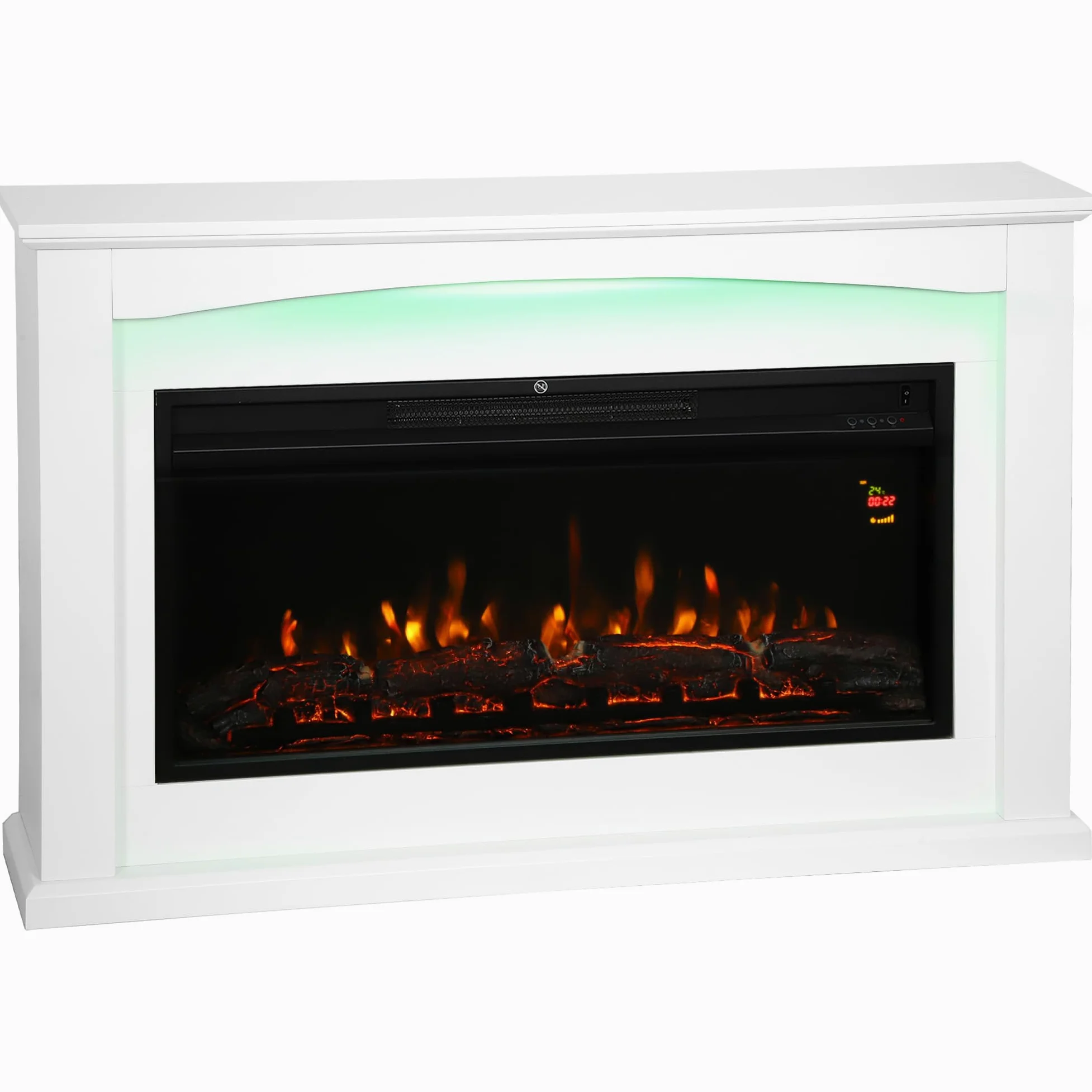 HOMCOM Caminetto elettrico 1000W/2000W, effetto fiamma con 5 luminosità regolabili, finto caminetto decorativo con mantello, termostato regolabile, telecomando, timer, fino a 30 m², bianco