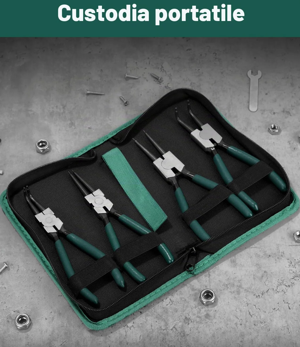 LEAZZLE Pinza per Seeger 180mm 4 Pezzi Set con Borsa Portatile