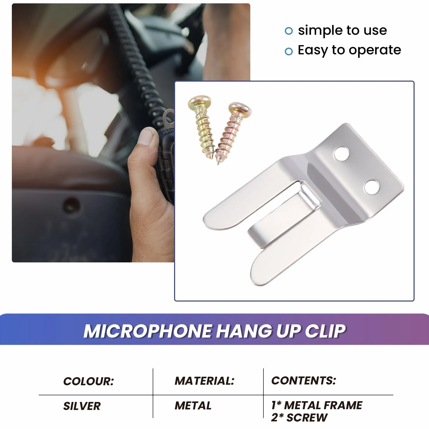 Mic-Supporto/Clip in Metallo - Vite per Radio CB/Ham - MH2