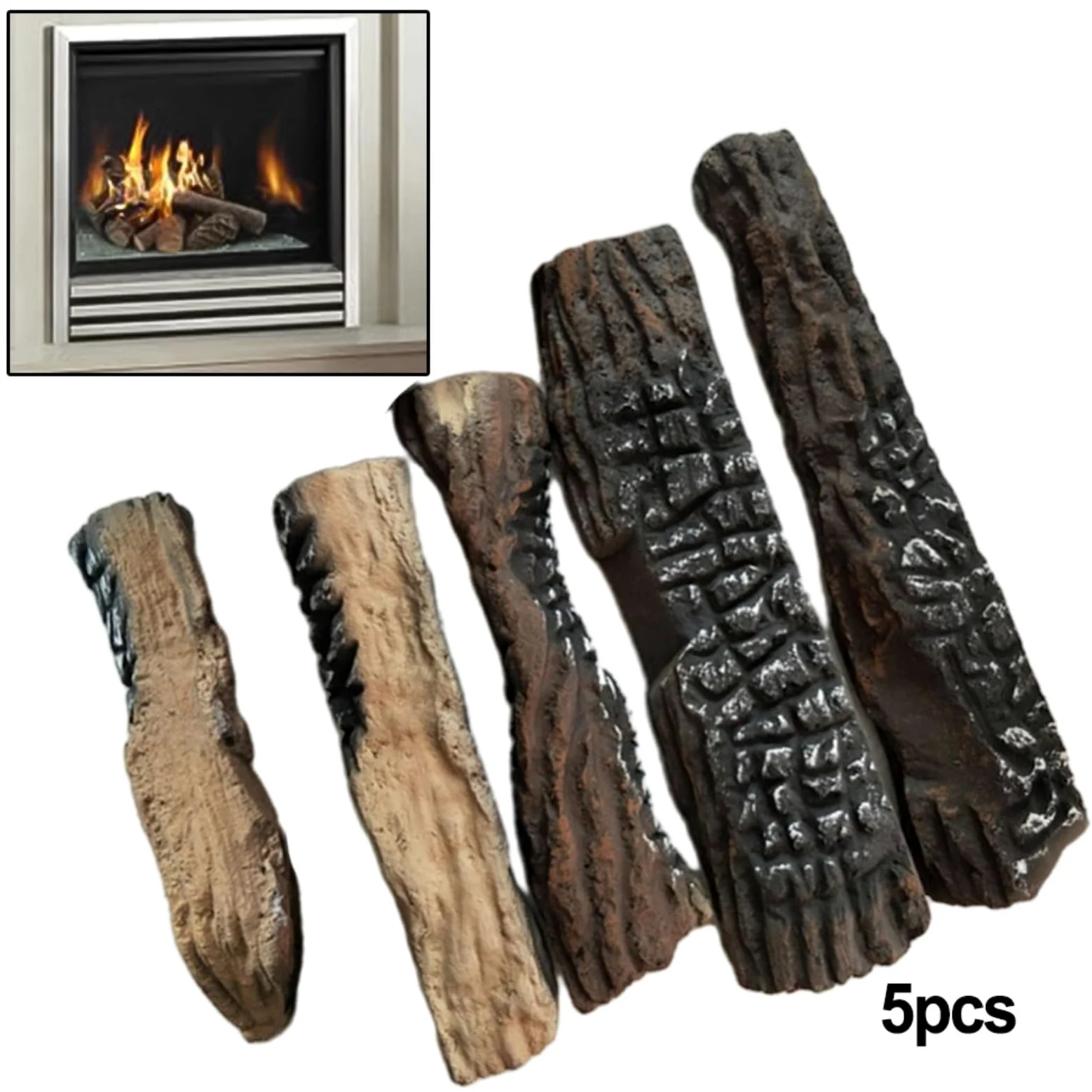 5 tronchi artificiali per caminetti a bioetanolo e a gas, resistenti al calore, in finto legno decorativo con consistenza realistica, set di legna da ardere in ossido di magnesio leggero per