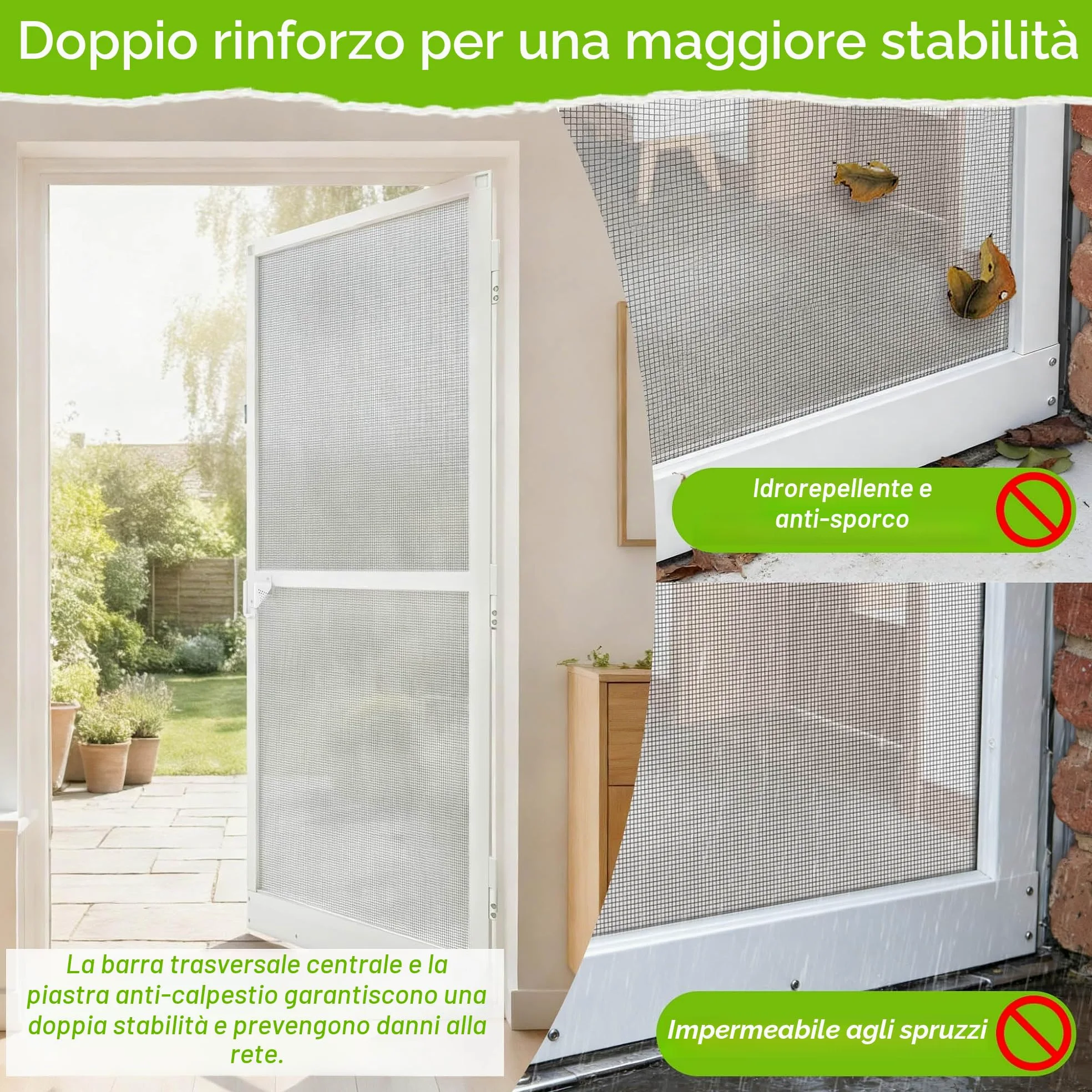 Aufun Zanzariera per porte fino a max. 120 x 240 cm, per porta con tessuto in fibra di vetro, Protezione Efficace Antinsetti Mosche, con telaio in alluminio bianco