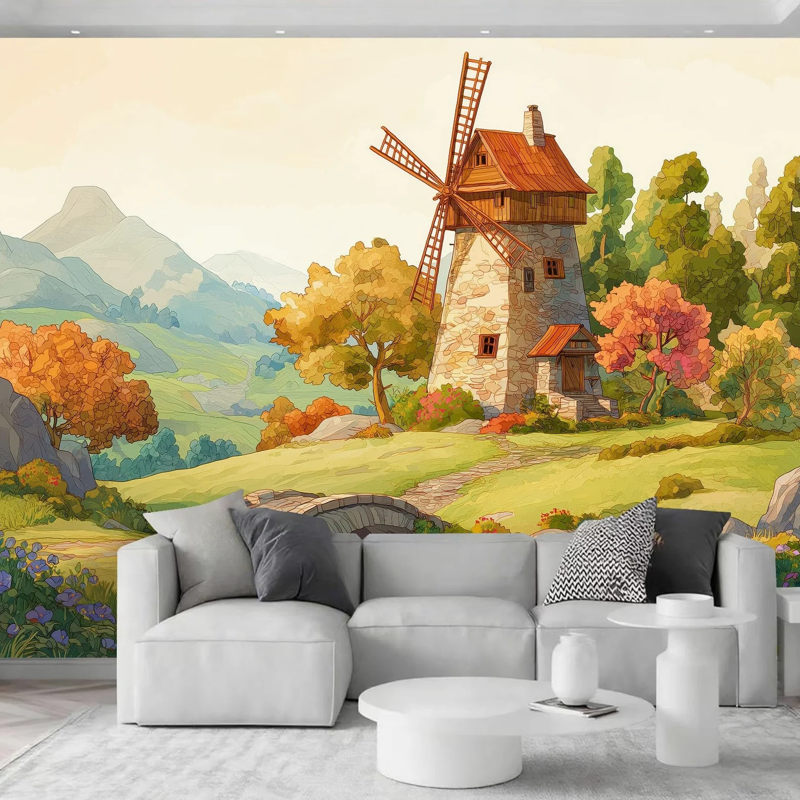 Carta da parati fotografica in tessuto non tessuto di alta qualità, motivo floreale, 500 x 280 cm, colore: giallo e verde, decorazione artistica da parete 3D per soggiorno, camera da letto, divano