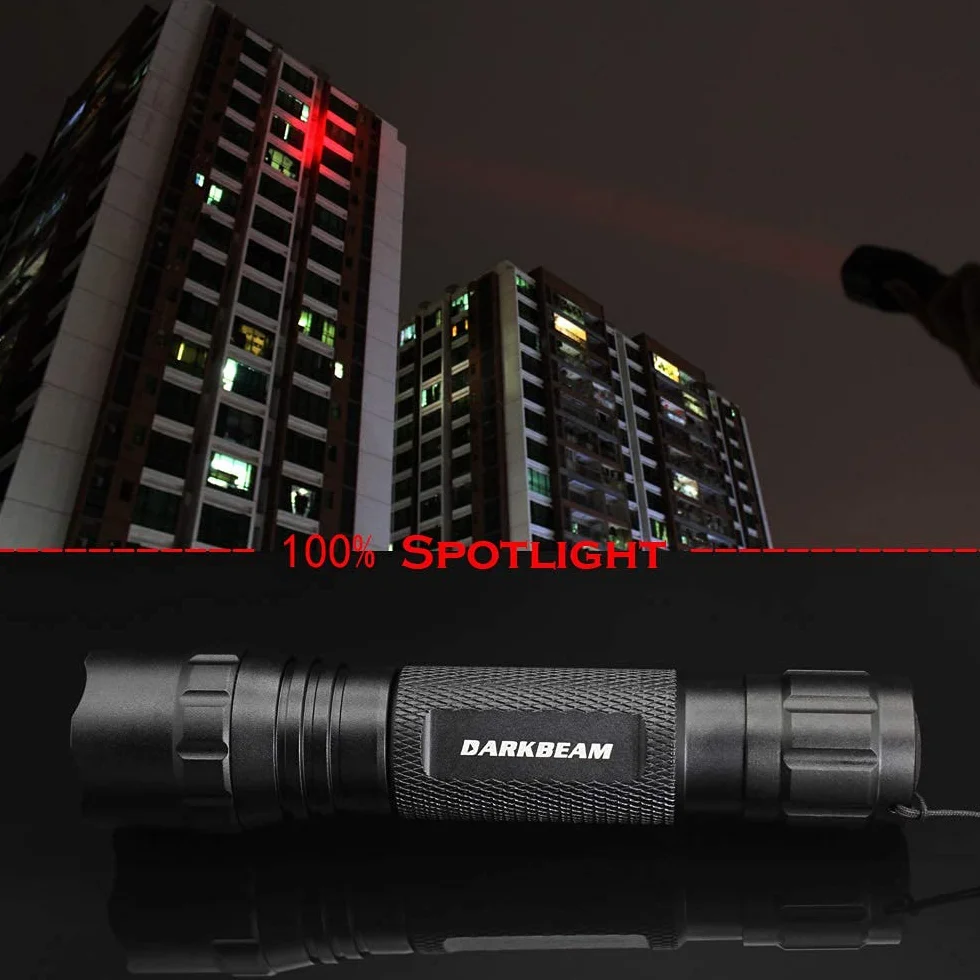DARKBEAM Torcia a luce rossa luminoso LED USB ricaricabile, Torce rossa portatile zoom per caccia notturna, osservazione, pesca, astrofotografia, osservazione delle stelle, soccorso, con clip
