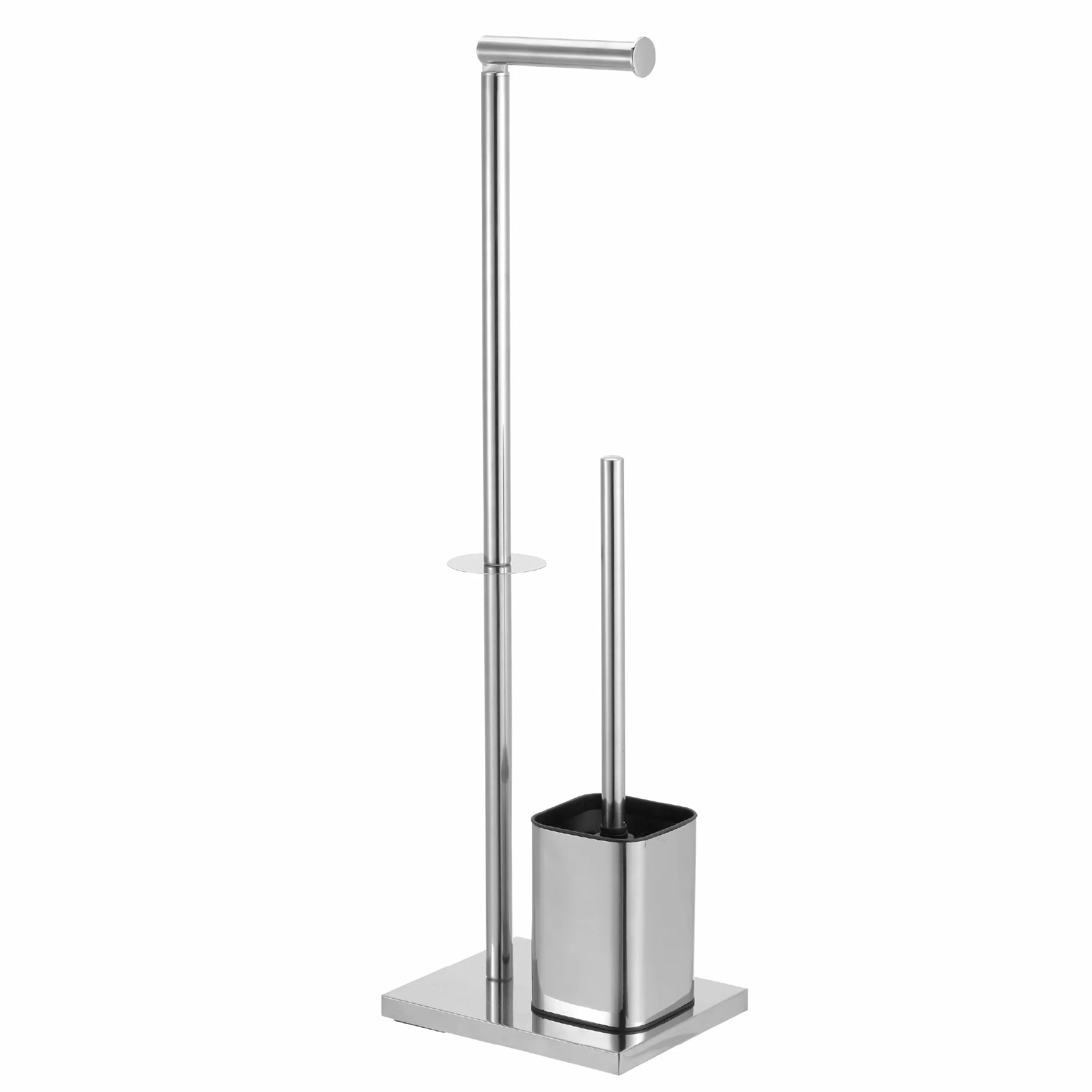 IlGruppone Accessori Bagno da Terra in Acciaio Inox – Piantana Porta Rotolo Carta Igienica con Scopino Water/Porta Salviette Multibraccio - Modello Enea