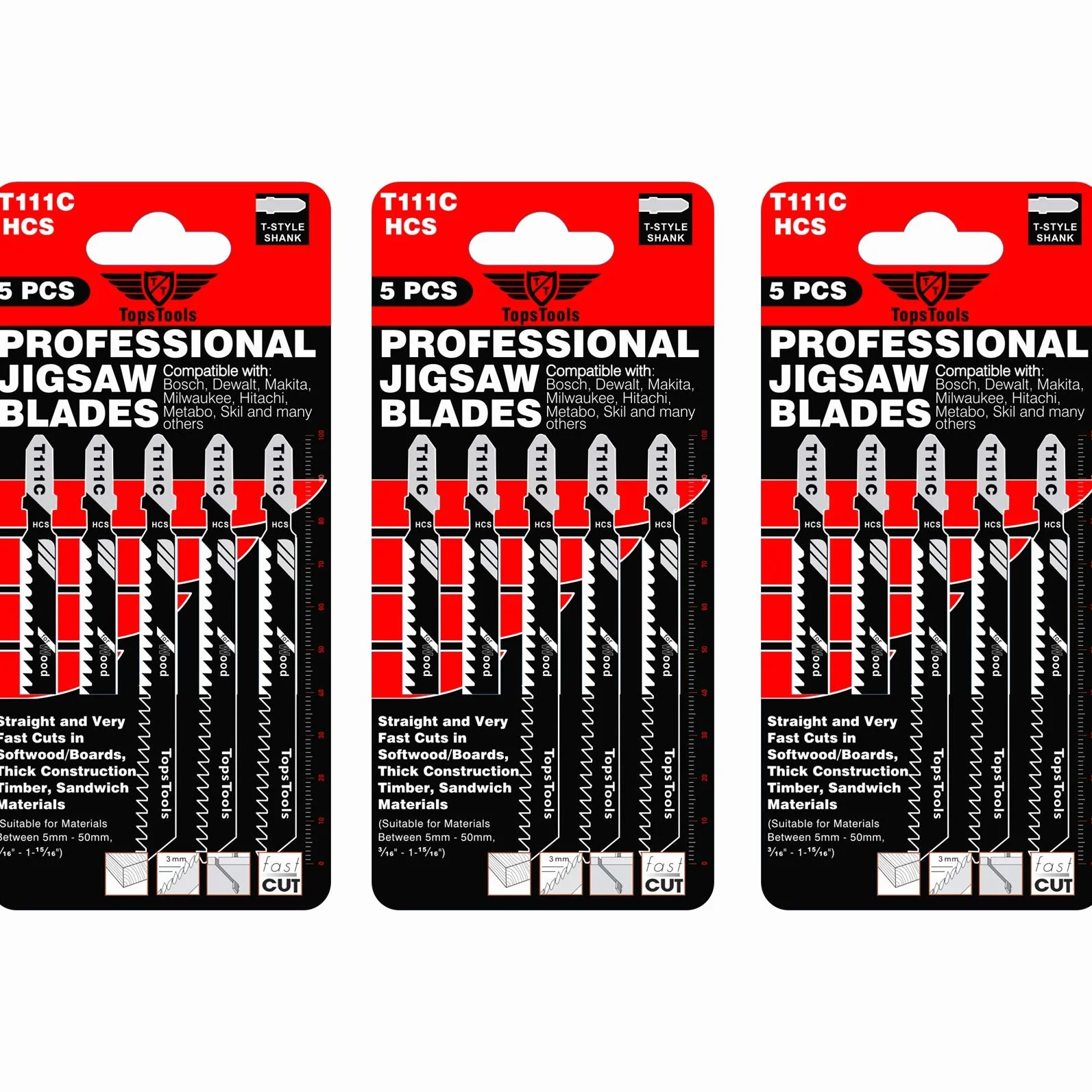 15 lame per seghetto alternativo TopsTools T111C compatibili con Bosch Dewalt Makita Milwaukee e molti altri