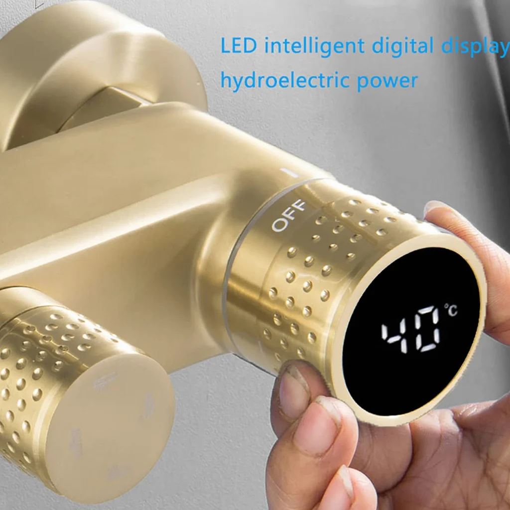 Set Doccia con Rubinetto e Display Digitale a LED, Montaggio a Parete, soffione da 10 Pollici, doccetta, soffione Bidet, Spazzolato