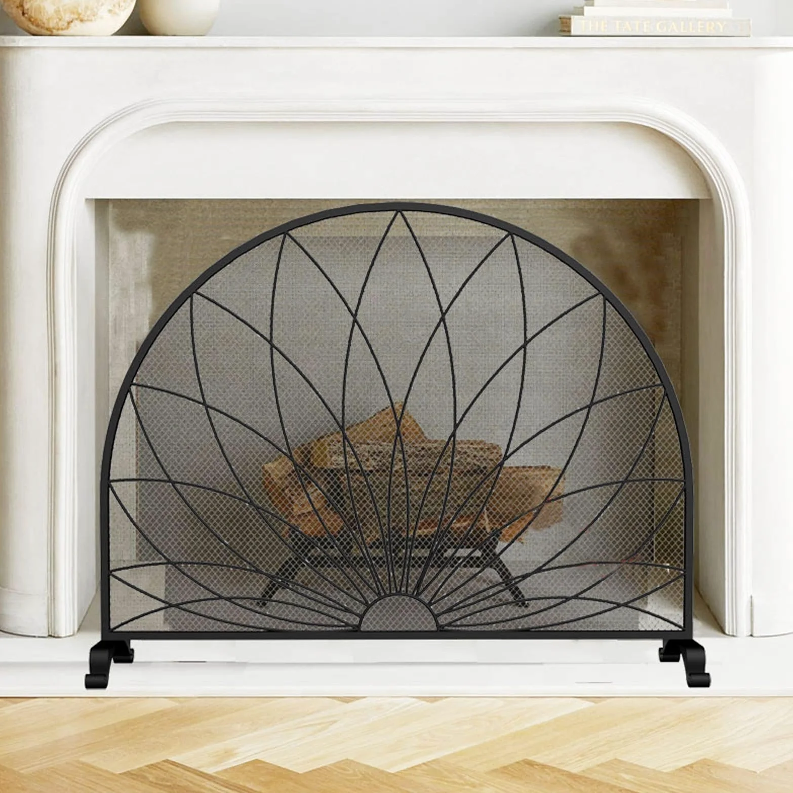 Schermi per Caminetti di Guardia Schermo for camino ad arco nero Nero Metal Mesh Design decorativo Schermo camino for case moderne e classiche - Porte di sicurezza - Robusto ferro battuto Accessori pe