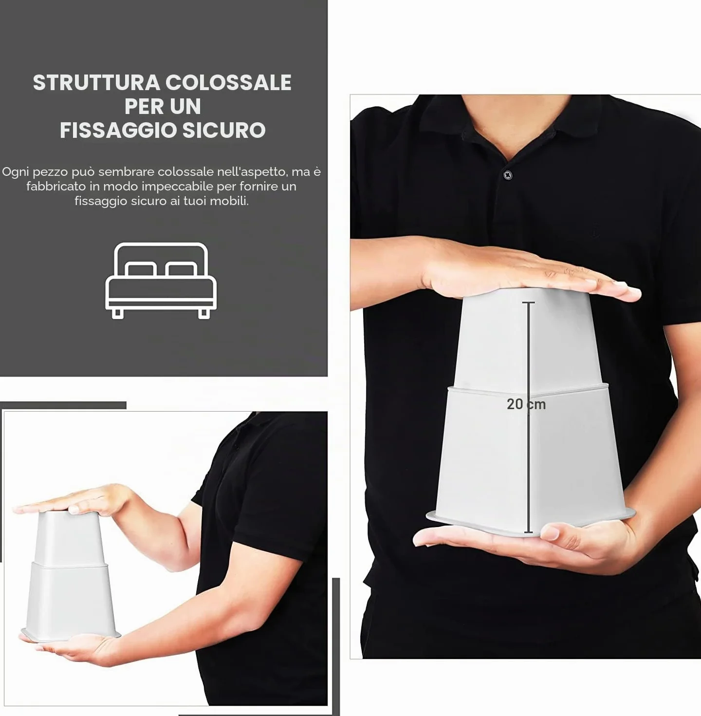 Utopia Bedding Alzata Regolabile Premio 8 Pezzi 4 Alti e 4 Corti Alzata Letto Bianco