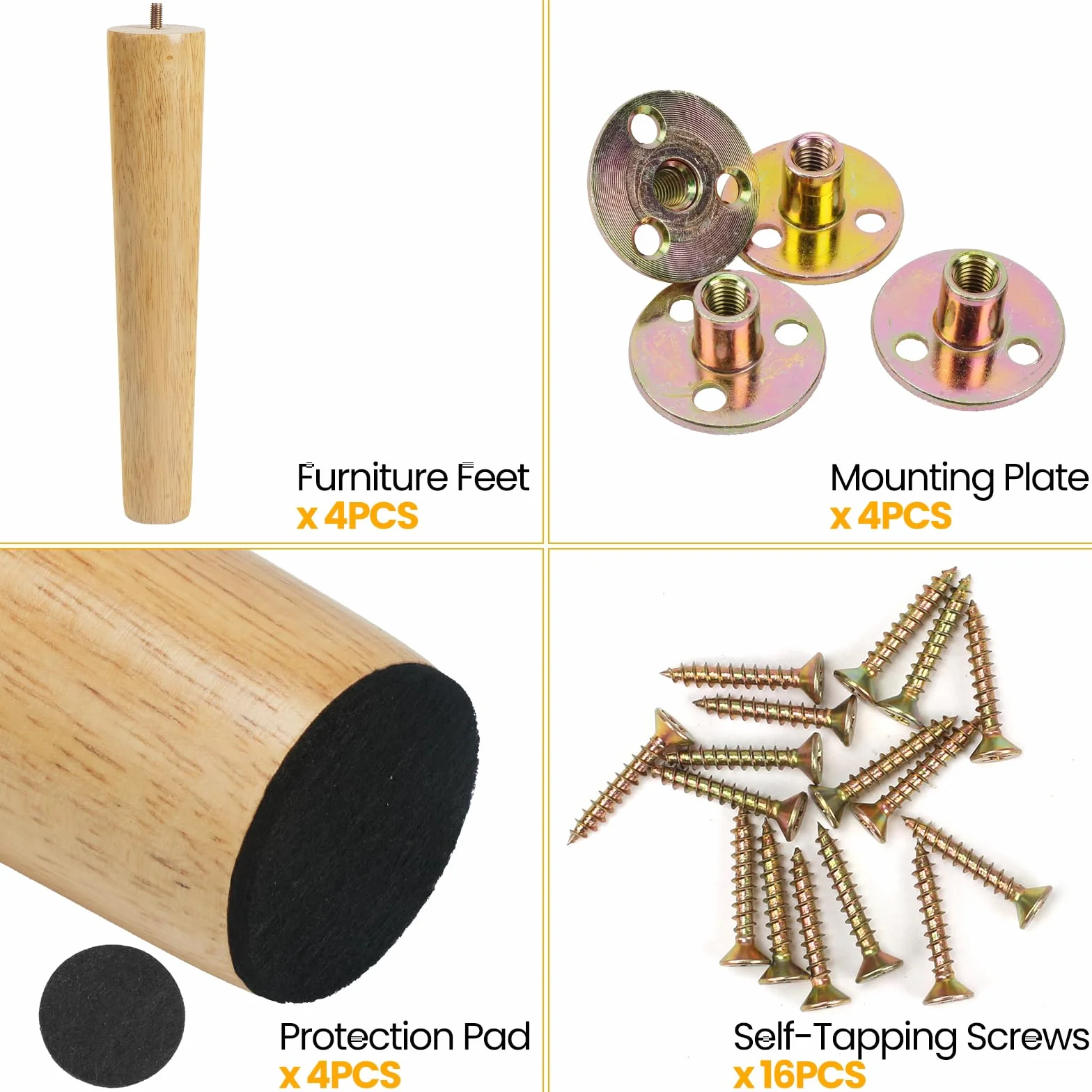 Gambe per Mobili Legno 30CM Piedini Ricambio per Mobile, Divano, Letto, Tavolo con Piastra di Montaggio e Viti - 4 Pezzi