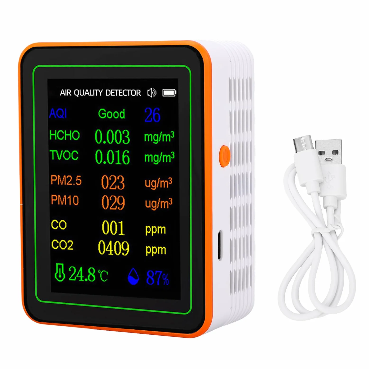 Monitor della qualità dell'aria, Rilevatore Interno Ricaricabile con CO2 HCHO TVOC PM2.5 per Uso in Auto in Ufficio Domestico (#2)