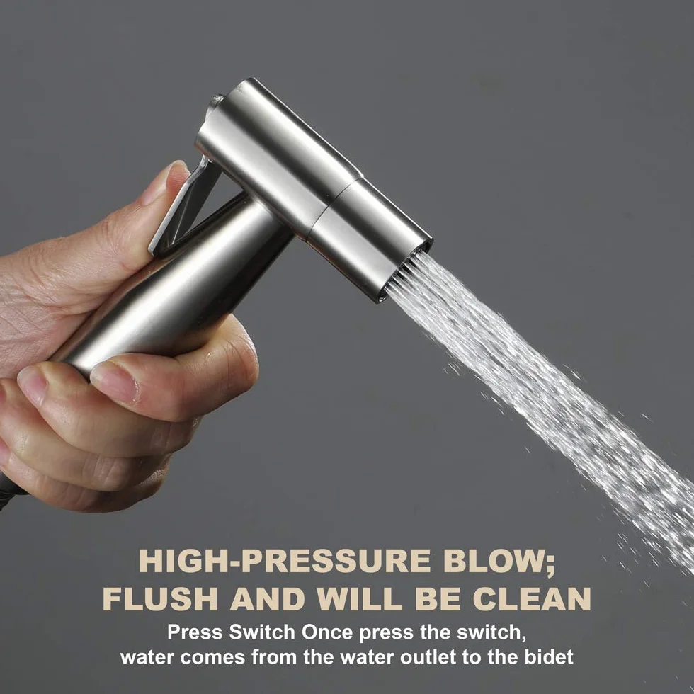 Rubinetti per WC, Set di rubinetti in Acciaio Inox 304 Spazzolato, spruzzatore con Tubo Flessibile per Doccia da 1,5 m, Tipo B (Tipo D)