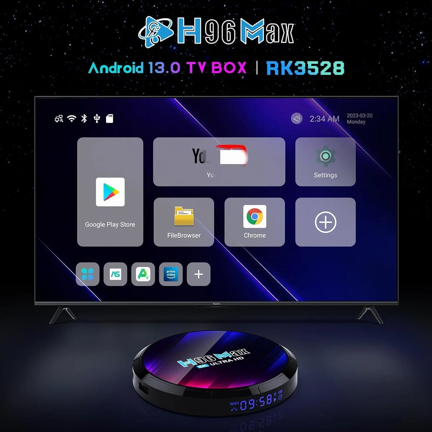 CHROX Android 13.0 TV Box, Set-Top Box RK3528 Quad-Core 64Bit Wifi6 Dual 2.4G/5.8G WiFi BT5.0 8K HDR10+ Ultra HD USB3.0 Smart Home Player,2gb+16gb