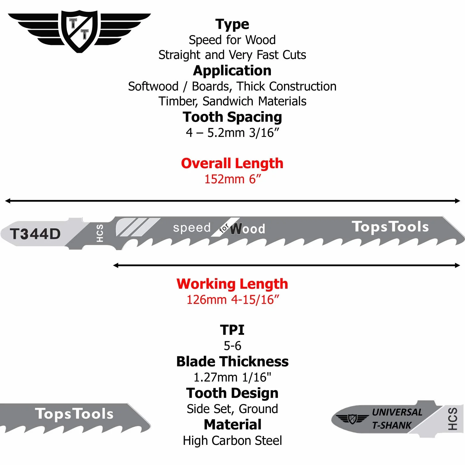 15 lame per seghetto alternativo TopsTools JSTT344D_3 T344D lunghe 152mm per tagli puliti e veloci compatibili con Bosch Dewalt Makita Milwaukee e molti altri
