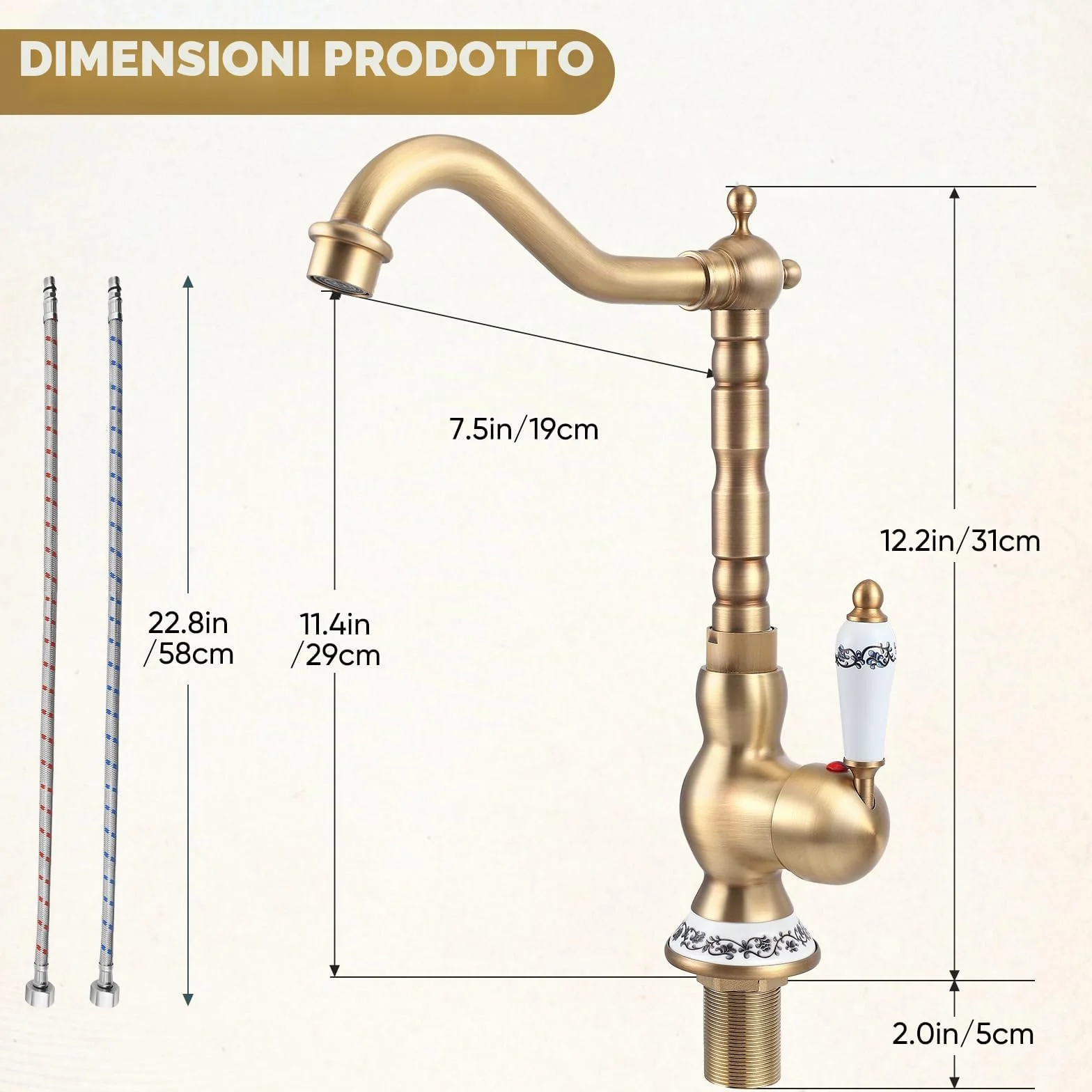 Rubinetto Cucina Ottone Antico Monocomando Girevole 360° Bronzo