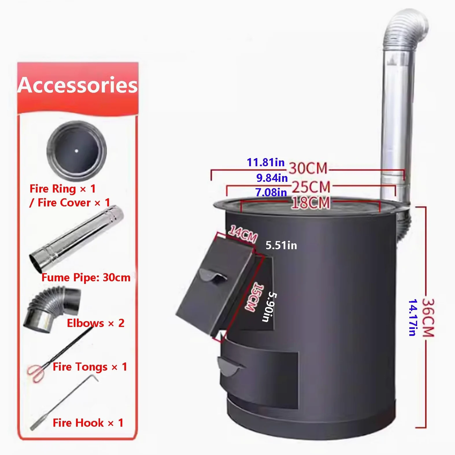 Stufa A Legna Multifunzionale Senza Fumo Struttura In Acciaio Robusta E Stabile, Anelli Di Combustione Multipli Per Cucinare, Bollire Acqua E Riscaldare Casa, Uso Interno/esterno(30 * 30 * 36CM)