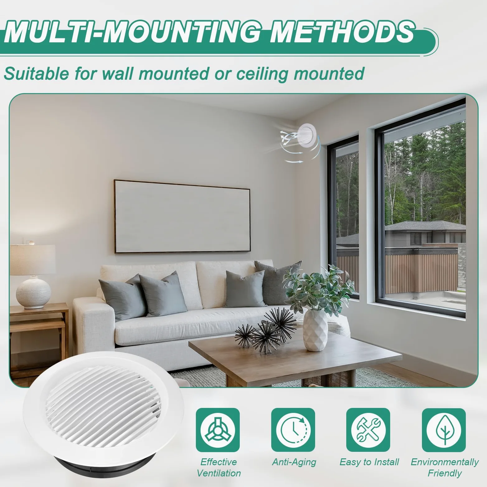 QUARKZMAN Soffit Vent 200mm ABS Rotondo Griglia Di Sfiato Soffitto Con Persiane Diffusore Per Casa Bagno Ufficio Cucina Sistema Di Ventilazione