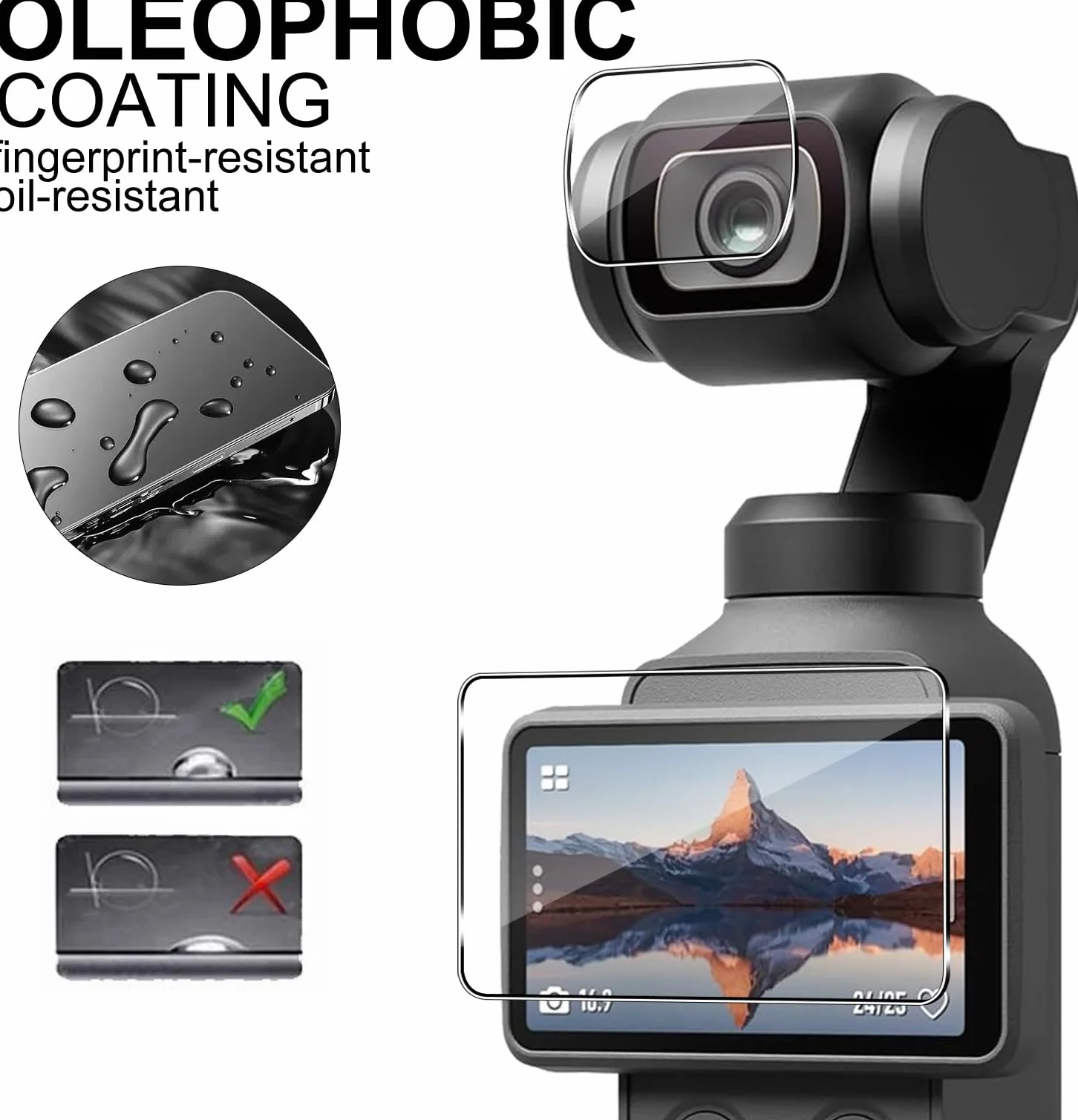 Lutree per DJI Osmo Pocket 4 Vetro Temperato, 2+2 Pezzi Pellicola Protettiva+ Pellicola Fotocamera, Durezza 9H Anti-Graffio HD Senza Bolle Protezione Schermo