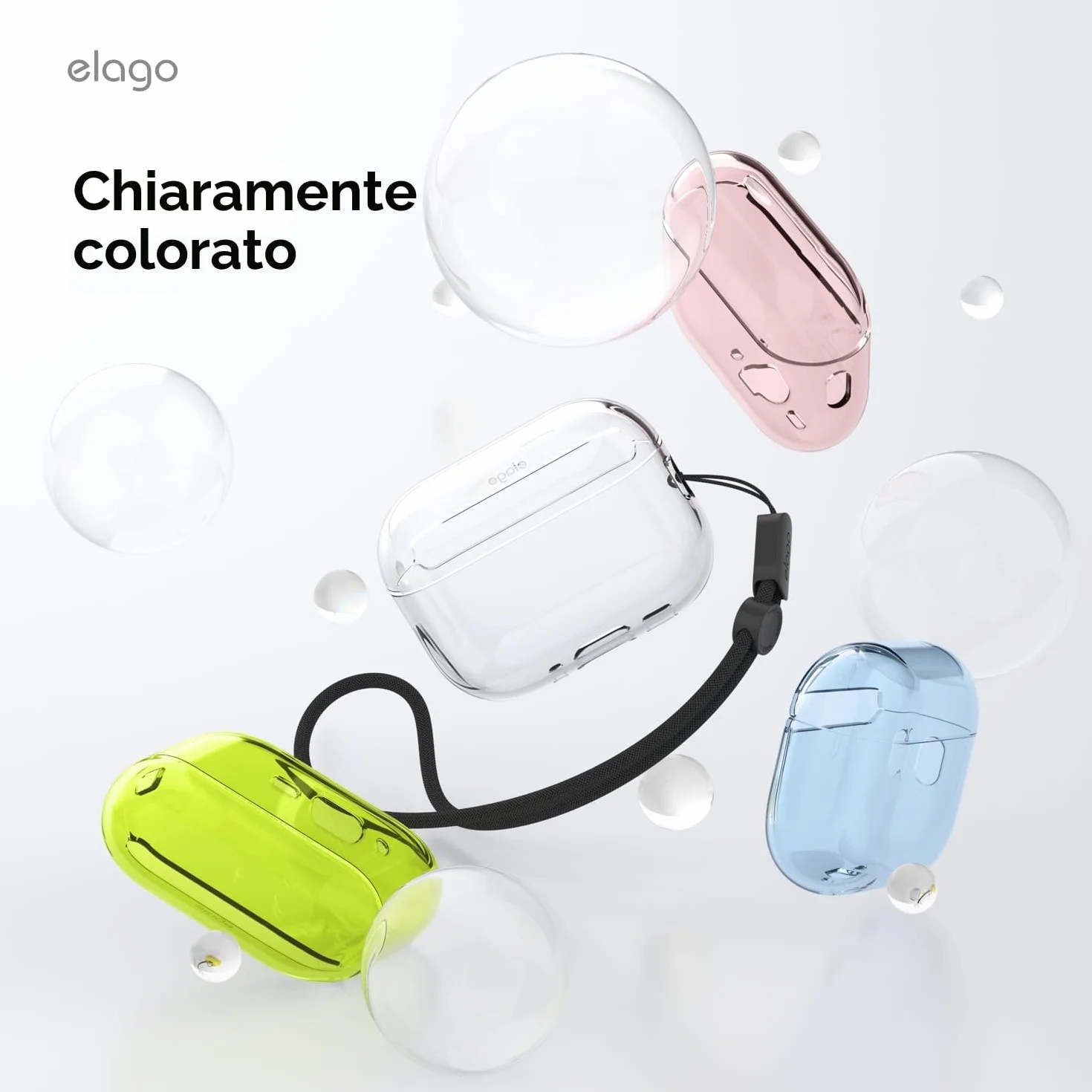 elago Custodia Trasparente per AirPods Pro 3, con Cinturino Portatile, Compatibile con Ricarica Wireless, Trasparenza Duratura, Antiurto, LED Frontale Visibile, Adattamento Perfetto (Trasparente)