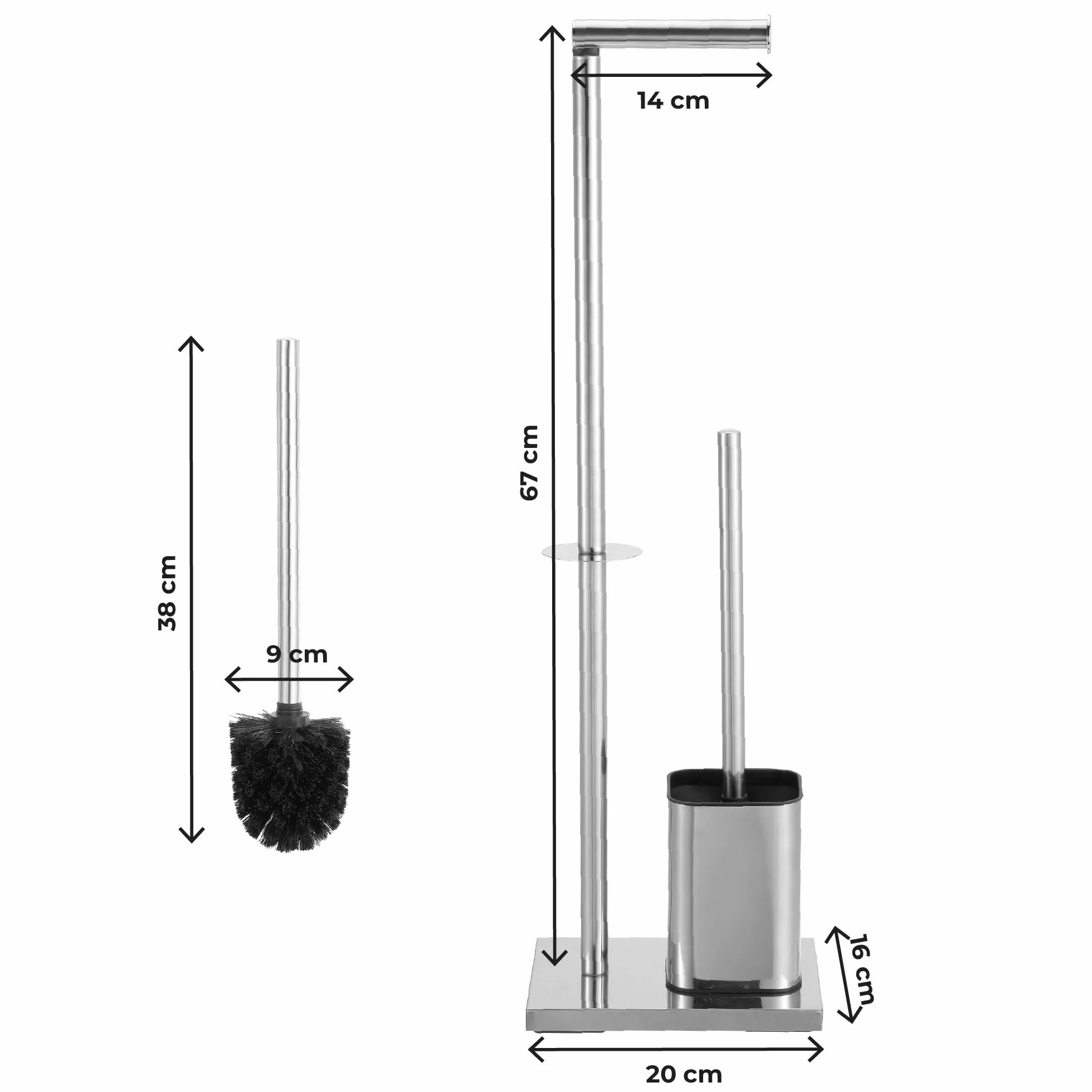 IlGruppone Accessori Bagno da Terra in Acciaio Inox – Piantana Porta Rotolo Carta Igienica con Scopino Water/Porta Salviette Multibraccio - Modello Enea