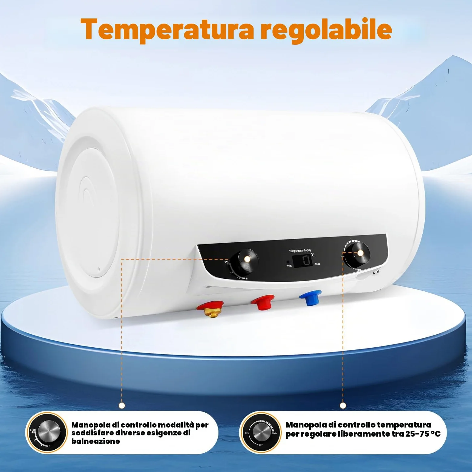 Scaldabagno elettrico, scaldabagno istantaneo da 50 l, caldaia, scaldabagno, scaldabagno orizzontale con unità doccia e tubo, 220 V, 2 kW.