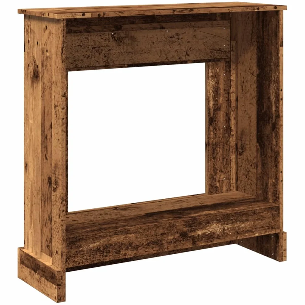 Cornice per Camino Design Rustico 90x30x90 cm Truciolato Legno Antico Supporto Fiamma LED