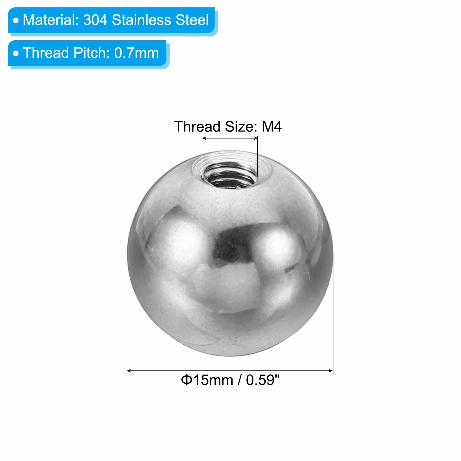 PATIKIL Dadi Manopola M4 Femmina Filettatura 15mm OD 304 Inossidabile Acciaio Tondo Sfera Vite Cappuccio Coperchio