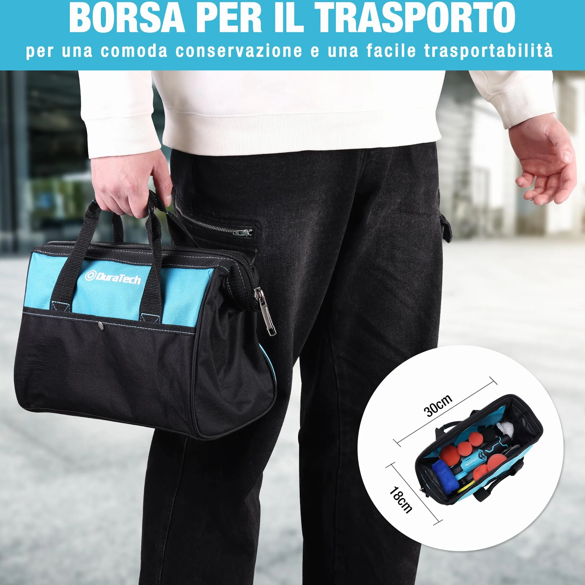 DURATECH Lucidatrice Elettrica 12V 3000 giri/min 5 Velocità Regolabili con Spugne Panni Disco